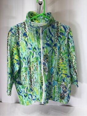 Vibrant Green Printed Zip-Front Utility Jacket 3539